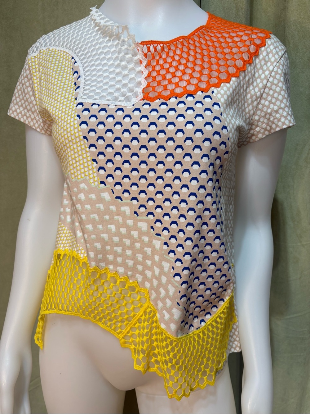 Stella McCartney Orange Yellow Blue Patchwork Short Sleeve Top